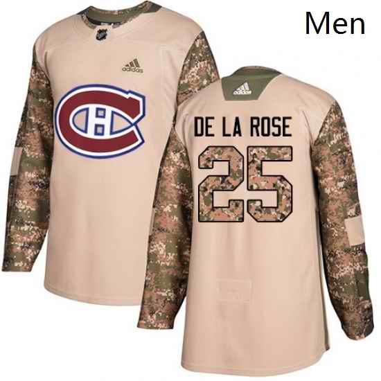 Mens Adidas Montreal Canadiens 25 Jacob de la Rose Authentic Camo Veterans Day Practice NHL Jersey